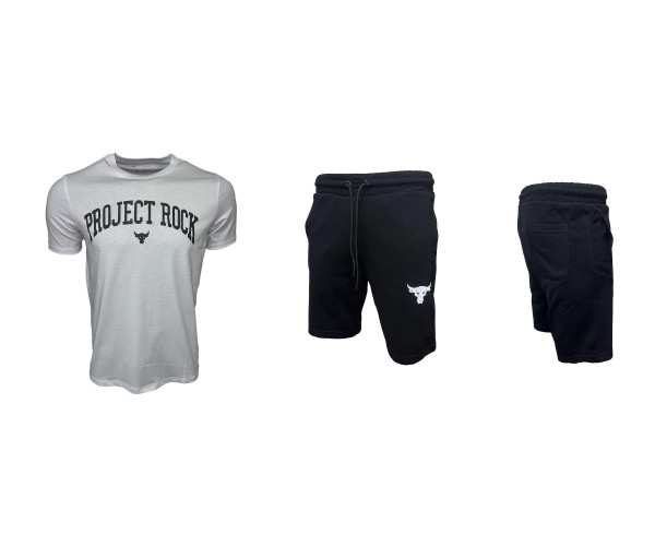 Мъжки къс спортен екип Under Armour Project Rock Shorts + T-shirt White Black